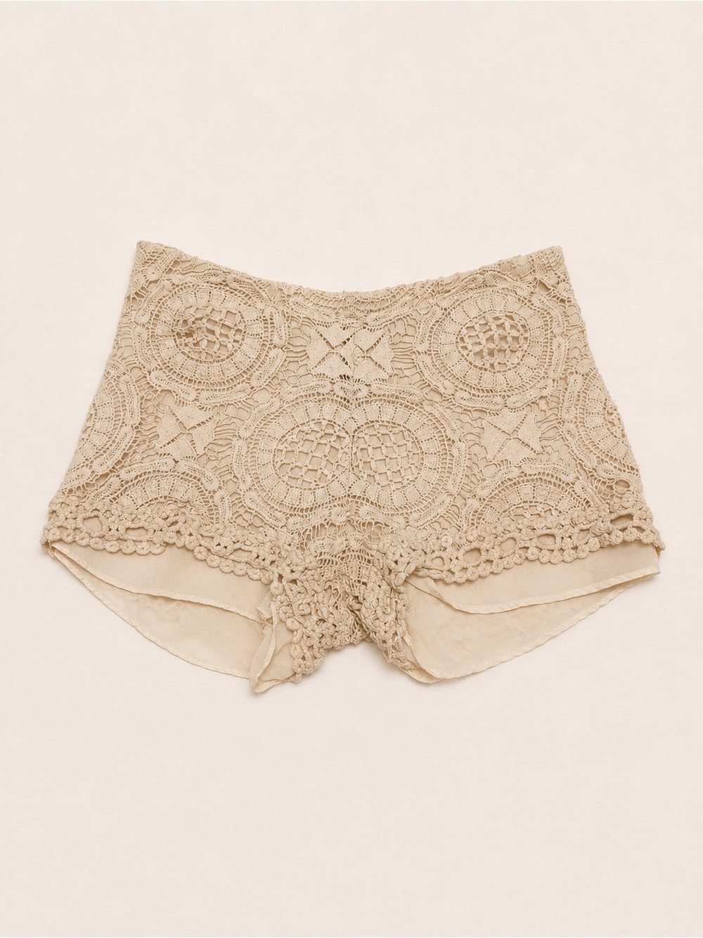 Alexis Crochet High-Waist Shorts in Beige